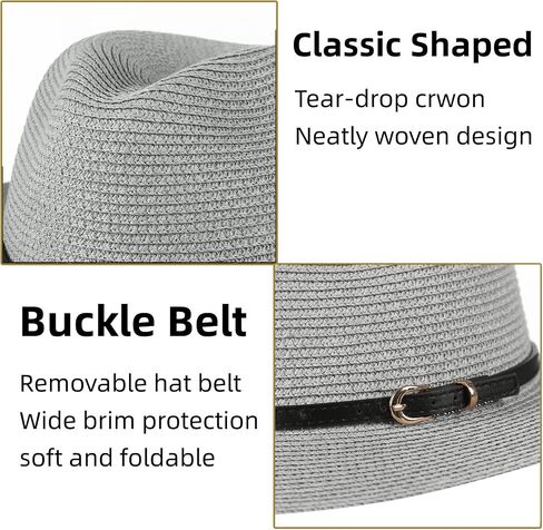 Straw Sun Hats for Women Men Panama Fedora Summer Hat with Leather Belt Wide Brim Beach Sun Jazz Cap in Kuwait