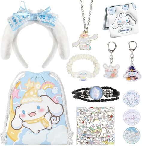 Cinnamoro Accessories Birthday Gift Set - Kawaii Cinnamoro Gift for Girls Including - Hairbands Bracelet Necklace Keychain Mirror Badges Storage Bag Holder Stickers in Kuwait