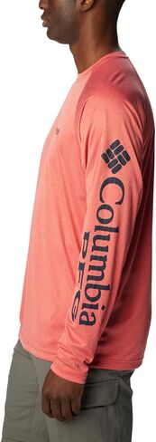 Columbia Men's Standard Terminal Tackle Long Sleeve Shirt, Sunset Red Heather/Collegiate Navy Logo, Small in Saudi Arabia