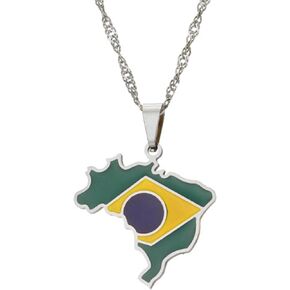 Fashion Drip oil Necklace Stainless Steel Brazil Map Pendant necklace