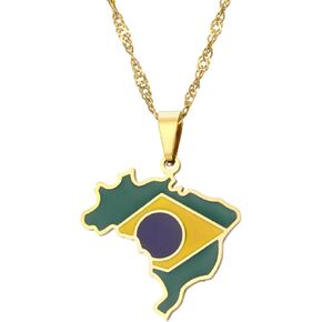 Fashion Drip oil Necklace Stainless Steel Brazil Map Pendant necklace
