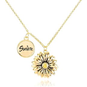 Vintage Gold Sunflower Pendant Necklace for Women 14k Gold Plated Sun Flower Necklace with SUNSHINE Disc Coin Adjustable Chain Daisy Flower Charm Floral Necklace Spring Summer Jewelry Gift for Girls