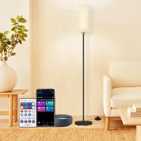 Floor Lamp Works with Alexa & Google 2.4G Remote RGB + Color Temperatures Bright Dimmable Smart LED Lamp, Living Room Standing Tall Pole Modern Black Floor Lamp for Bedroom/Nursery/Office/Corner.