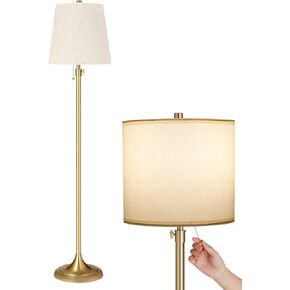 Meisoda Gold Floor Lamp, 9W 3 CCT Dimmable Standing Lamp with 2 Linen Lamp Shades and Pull Chain for Living Room, Bedroom, Office, 58" to 65" Adjustable Height, Modern Brushed Bronze Design in Kuwait