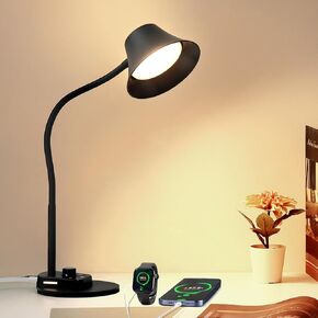 BOHON LED Desk Lamp for Home Office, Fully Dimmable Bedside Lamps with USB A and C Charging Port, 5 Colors Reading Lamp with Night Light, Auto Timer, Table Lamp for College Dorm Room Black