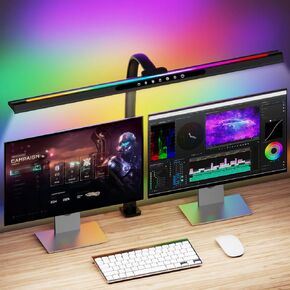 LED Desk Lamp with RGB Backlight, 24W Ultra Bright Table Lamps for Home Office, 60" Timer, 25 Lighting Modes,Eye Care Clamp Light for Gaming Reading Working