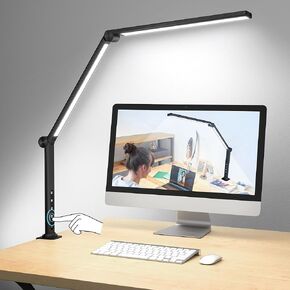 ShineTech LED Desk Lamp with Clamp, Architect Desk Lamp with Dual Light and Adjustable Swing Arm, 4 CCT Modes & 5 Brightness Levels Desk Light