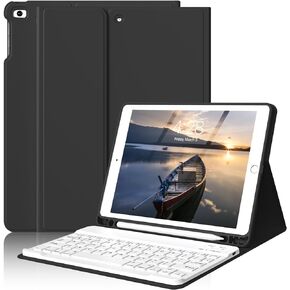 Keyboard Case for iPad 9.7 inch iPad 6th/5th Generation 2018/2017, iPad Air 2/iPad Air, Detachable Wireless Bluetooth Keyboard, Stand Folio Cover with Pencil Holder, Auto Sleep/Wake, Black