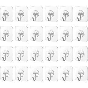 Parts Express Adhesive Hooks - 24 Pack Heavy Duty 13.2lb (Max), Nail Free Sticky Hangers with Stainless Hooks, Reusable, Clear, Utility Kitchen Wall Hooks, Towel Hanger, Ceiling Hooks…