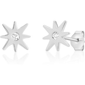 14K Gold North Star Studs with Cubic Zirconia Starburst Earrings