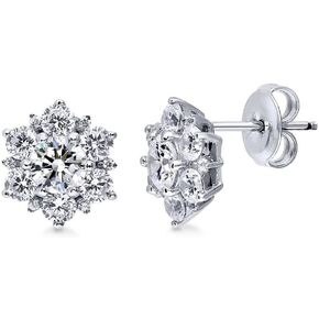 BERRICLE Sterling Silver Flower Cubic Zirconia CZ Halo Anniversary Stud Earrings for Women, Rhodium Plated