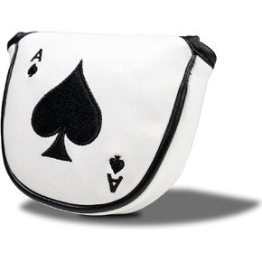 Golf Poker Ace of Spades Magnetic Putter Headcover for Mallet Style Putters, Leather White Golf Blade Putter Cover Magnetic Mallet Headcover Club Protective