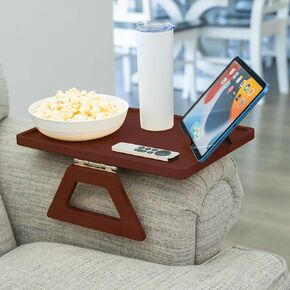 Shamrock Home Bamboo Couch Arm Table with Device Holder, Clip On Tray Sofa Table for Couches. Sofa Arm Tray for TV Dinners, Remotes, Drinks, Snacks and Small Spaces (1, Beige, Regular 13.75 x 9.5)