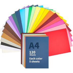 souG Heavy Colored Cardstock, 120 sheets Colored Paper, A4 Size - 11.8" x 8.26", 90 lb/250 gsm, 24 Colors, Double Sided Printed Cardstock Paper for DIY Art, Paper Crafting, School Supplies