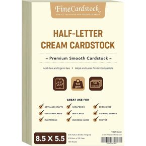 Half Letter Sheets, 8.5 x 5.5" Cream Cardstock for Arts and Crafts, Brochures, Invitations, Stationary Printing, 67lb Vellum Bristol Card Stock – Inkjet or Laser, Thick and Sturdy – 100 per Pack