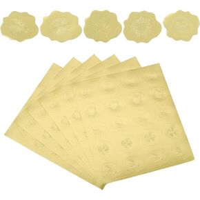 PATIKIL Embossed Seal Stickers, 200Pcs Five Pattern Wax Looking Embossed Envelope Self Adhesive Sticker for Wedding Invitation Birthday Party Gift Card Christmas, Gold Tone