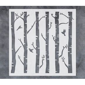 GSS Designs Birch Trees Stencils 12x12Inch Reusable Art Stencils for Painting on Wood Wall Furniture Plastic Tree Stencils for DIY Crafts