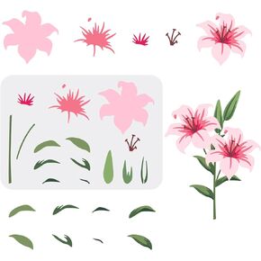 MAYJOYDIY Layered Lily Flower Stencils Lily Stencils 11.7×8.3inch Resuable Lily Flower Bouquet Stencil Spring Botanical Nature Leaf Flower Stencils for Wood, Canvas, Paper, Fabric, Floor