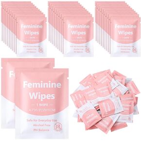 300 Pieces Feminine Wipes Individually Wrapped Women Travel Size Wipes Bulk Unscented Intimate Wipes Mild Wet Wipes Private Parts Ph Balanced for Travel Bathroom Toilet Daily