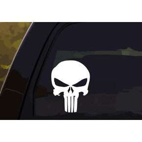 DW - ملصق لاصق من الفينيل مطبوع عليه شعار Punisher على شكل جمجمة للسيارة والشاحنات والشاحنات والشاحنات والكمبيوتر المحمول والنوافذ| أبيض | 5.5" in Kuwait
