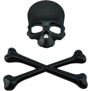 Chrome Skull Crossbone Pirate Cars Adornment Metal Sticker Decals for Cars, Trucks, Motorcycle, Vehicle, Luggage, Laptop (Black)