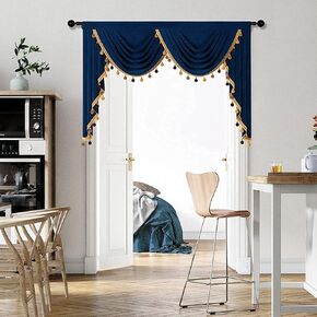 ELKCA Double-Sided Velvet Waterfall Valance with Pom Pom Tasseled for Living Room Red Velvet Curtain Swag for Bedroom,Rod Pocket (W59,1 Panel)