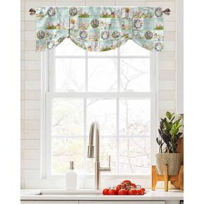 Tie Up Valance for Kitchen,Farm Animal Cow Pig Vintage Black Buffalo Plaid Adjustable Valances Rod Pocket Short Curtain,Summer Sunflower Chicken Barn Tie Up Curtains Valance for Bedroom 42x12in