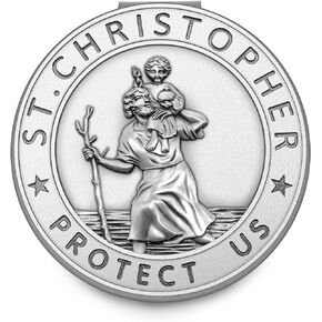 St Christopher Medal Car Saint Christopher Visor Clip Auto Visor Accessories Bless Driving Safety Gift for Family, Friend, Parent, Children, New and Old Driver (Ancient Silver)