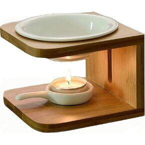 100ML Ceramic Tea Light Holder,Essential Oil Burner Candle Aroma Diffuser for Spa Yoga Meditation (I-Shaped White, Wood)