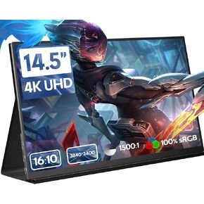 ZSCMALLS 14.5'' 4K 60Hz Portable Gaming Monitor for Laptop, 3840P×2400P IPS Screen with HDR, 1500:1 FreeSync, Ultra Slim & Eye Care,Travel Monitor External Screen for Laptop, PC, PS5, Mac, Xbox