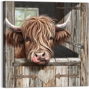 3LDECOR Highland Cow Wall Decor Farmhouse Wall art Canvas Picture Print Brown Vintage Painting Suitable for Gift and Home Decor can be Hung in Bathroom Diningroom Bedroom Livingroom Kitchen