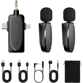 Upgrade 3 in 1 Wireless Lavalier Microphones for iPhone,iPad,Android,Camera,Professional Omnidirectional Recording Mic with Noise Reduction,Mini Microphone for Vlog/Podcast/Interview/Live Streaming