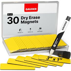 GAUDER Magnetic Dry Erase Labels | 30x Magnetic Labels (3 Inches x 1 Inch) | Dry Erase Magnets for Classroom, Whiteboard and Blackboard