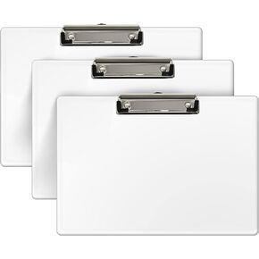 Acrimet Plastic Clipboard Landscape, Letter Size A4, Low Profile Clip, 9 1/16" x 13 3/8", (White Color) (3 Pack)