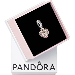 Pandora Two-Tone Infinity Heart Double Dangle Charm - Compatible Moments Jewelry - Sterling Silver & Rose Gold with Cubic Zirconia - With Gift Box