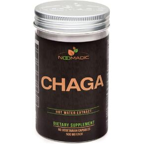 Chaga Mushroom, 60 Capsules, 500mg Each, Antioxidant & Immune Support, Hot Water Extract, Fruiting Bodies, 30% Beta-D-Glucans