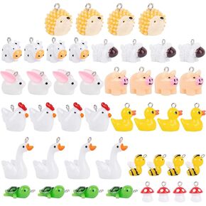 Framendino, 44 Pieces Resin Animal Charms Cute Goose Mushroom Duck Cow Bee Chicken Rabbit Turtle Hedgehog Sheep Pig Pendants Farm Jewelry Supplies DIY Accessories for Necklace Earring