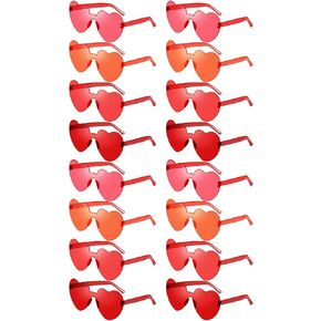 SUNOVELTIES 16 Heart Rimless Sunglasses Retro Colored Party Glasses Bulk Gradient Transparent Fun Eyeglasses for Unisex Adult
