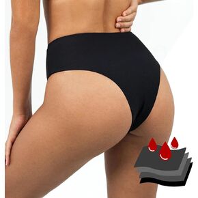 Leoparts Period Swimwear Leakproof Thong Bikini Bottoms Black High Waisted Swimsuit Bottom for Women Teen Girls