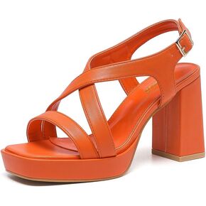 Amoji Women 4 Inch Block Heels Platform Cross Strap Chunky Heeled Sandals 318 in Kuwait