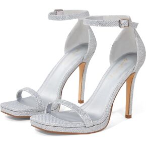 Elisabet Tang Women's 4.3 Inch High Heeled Sandals Strappy Stiletto Open Square Toe Heel with Ankle Strap at Wedding Party Prom Work Dating Dressy