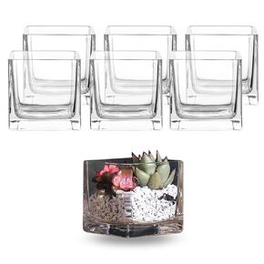 Whole Housewares Small Vases for Centerpieces - 3" Square Clear Glass Vases - 12 Pack Cube Vase for Flowers - Bulk Short Tealight, Candle, Flower Holder - Crystal Clear Squared Vase for Home Office