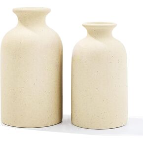 white ceramic vases home decor 2pcs small vase Set boho vase modern farmhouse decor (Beige Spot)