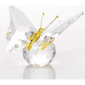 Crystal Butterfly Figurine Collectibles with Crystal Ball Base, Crystal Animal Figurines Butterfly Gifts for Women, Glass Flying Butterfly Decorations Paperweight (Amber)