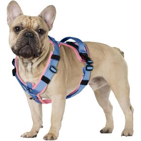 Dog Harness for Medium Large Dogs No Pull Adjustable Reflective Pet Harness with Front Clip,Step-in Soft Padded Vest Easy Walk Dog Harnesses with Control Handle (XL, Pink&Blue)