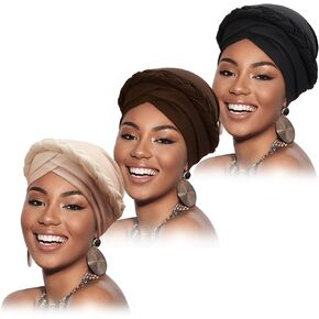 African Pre-Tied Twisted Head Turbans Hats for Women, Sleeping Head Wraps for Black Women Chemo Cancer Cap Braid Hair Cover