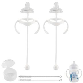 Sippy Cup Conversion Kit for Dr Browns Wide-Neck Baby Bottles, Spill-Proof Transition Kit with Silicone Sippy Nipple, Weighted Straw, Handle, 2 Pack, 6m+