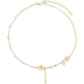 White Daisy Necklaces for Women Girls.Flowers Daisy Choker Necklace Pearl Daisy Necklace Cute Little Daisy Sunflower Necklace for Her Gifts