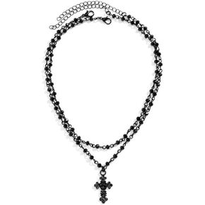 Gothic Bead Cross Necklace,Punk Black Cross Pendant Beaded Necklace for Men Women,Layered Cross Choker Necklace,Goth Gothic Y2k Necklaces,Halloween Christmas New Year Goth Jewelry Gift for Women Men