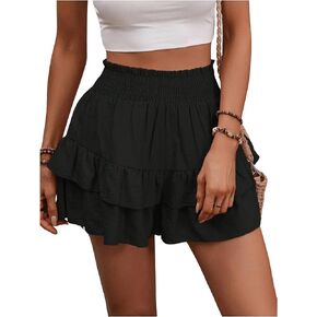 MakeMeChic Women's High Waisted Paperbag Layered Ruffle Hem Wide Leg Shorts